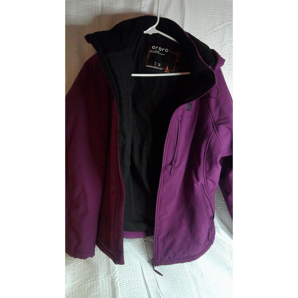 ORORO Women's Heated Soft-Shell Jacket With Detachable Hood Size L With Battery